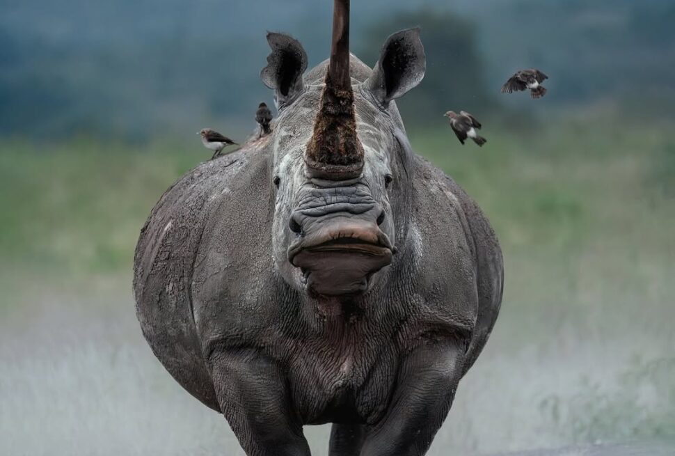 Rhino standing in middle of road with its sharp Horn Gaga Tours safari nairobi national park safari